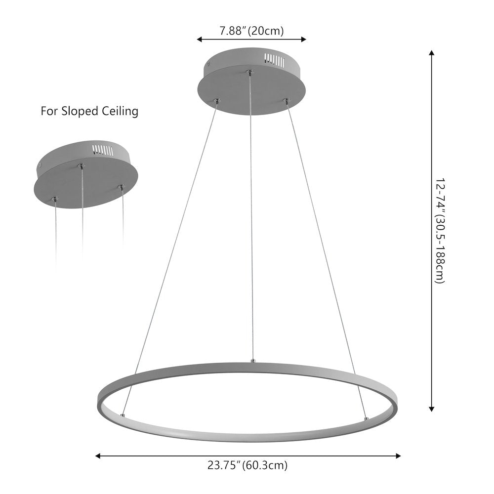 Brice 23.75" Modern Metal Round Dimmable Integrated LED Pendant, Gray