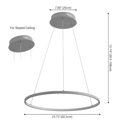 Brice 23.75" Modern Metal Round Dimmable Integrated LED Pendant, Gray