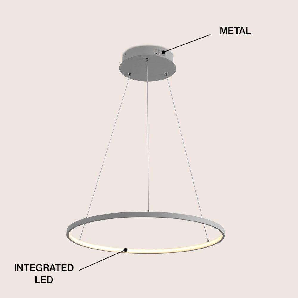 Brice 23.75" Modern Metal Round Dimmable Integrated LED Pendant, Gray