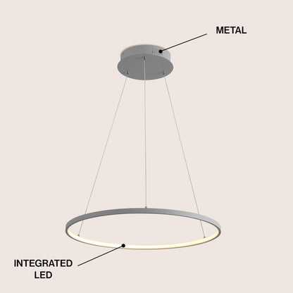 Brice 23.75" Modern Metal Round Dimmable Integrated LED Pendant, Gray