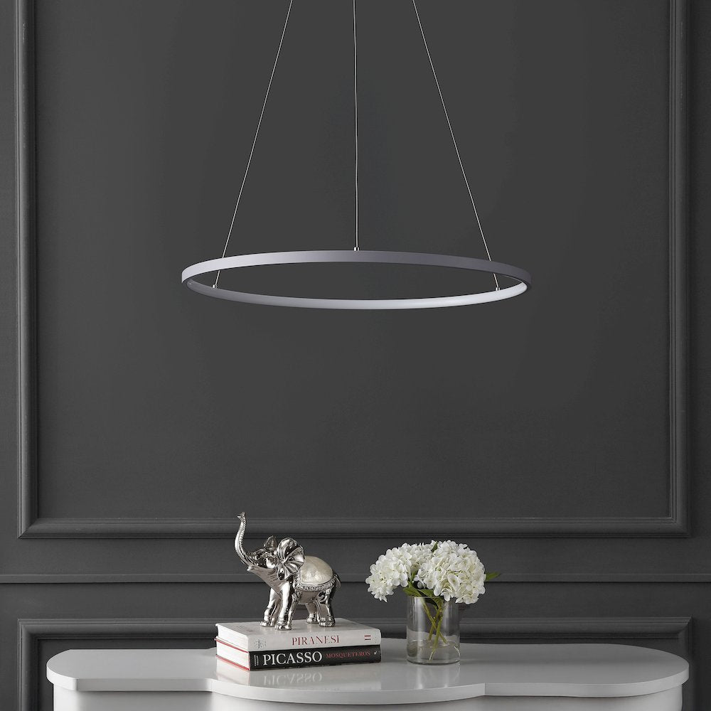 Brice 23.75" Modern Metal Round Dimmable Integrated LED Pendant, Gray