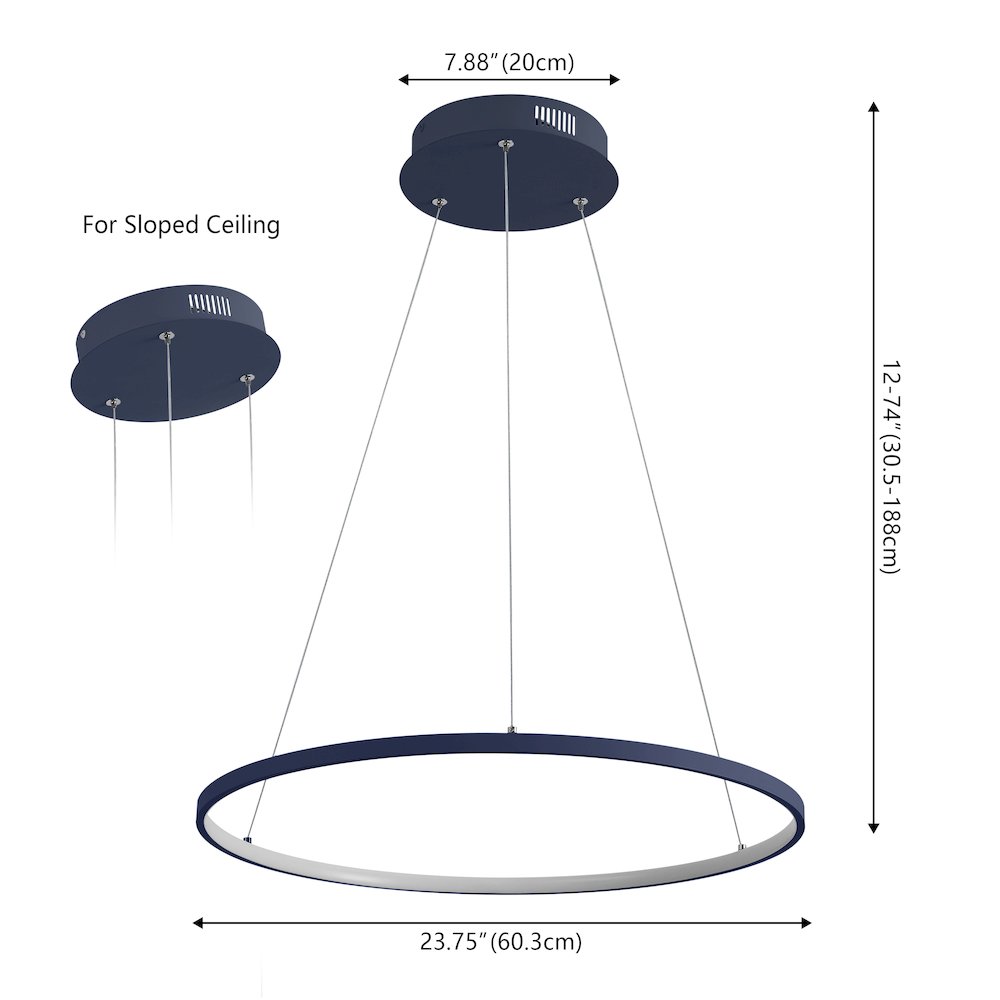 Brice 23.75" Modern Metal Round Dimmable Integrated LED Pendant, Navy