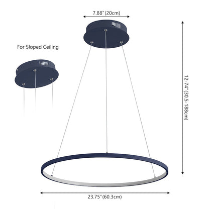 Brice 23.75" Modern Metal Round Dimmable Integrated LED Pendant, Navy