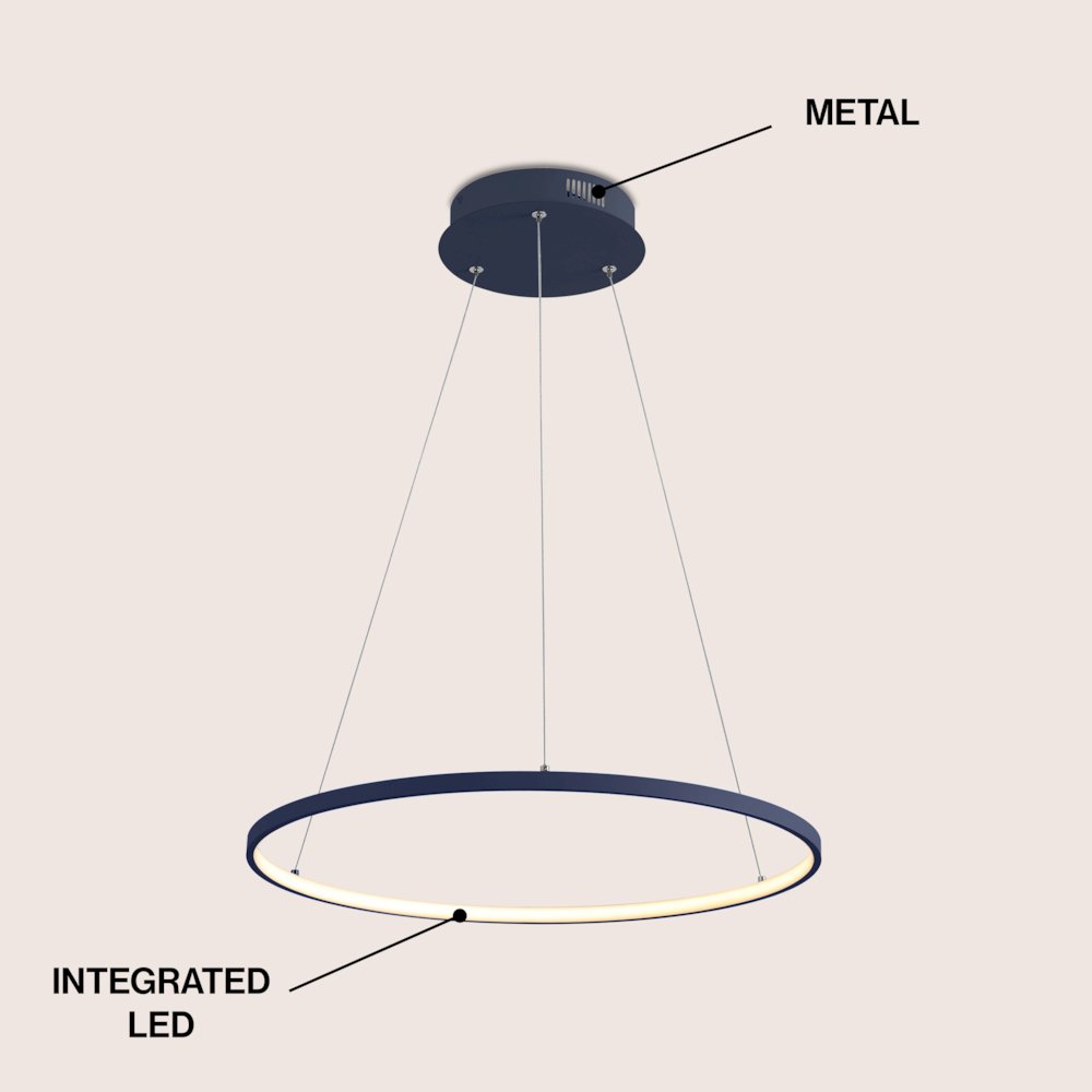 Brice 23.75" Modern Metal Round Dimmable Integrated LED Pendant, Navy