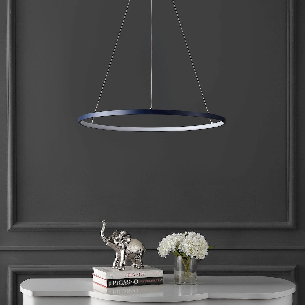 Brice 23.75" Modern Metal Round Dimmable Integrated LED Pendant, Navy