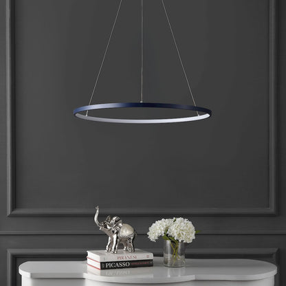 Brice 23.75" Modern Metal Round Dimmable Integrated LED Pendant, Navy