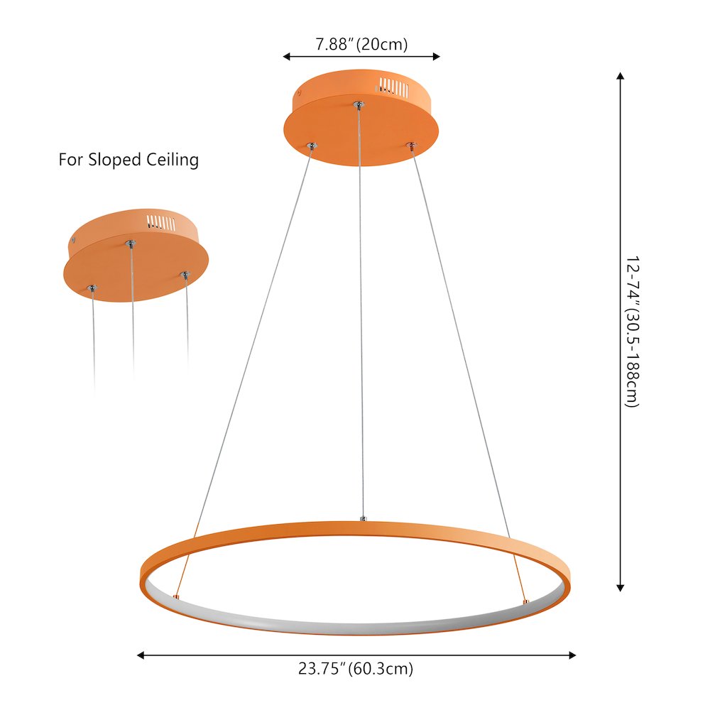 Brice 23.75" Modern Metal Round Dimmable Integrated LED Pendant, Orange
