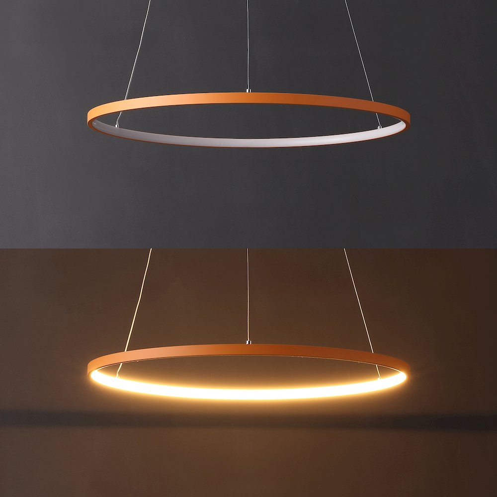 Brice 23.75" Modern Metal Round Dimmable Integrated LED Pendant, Orange