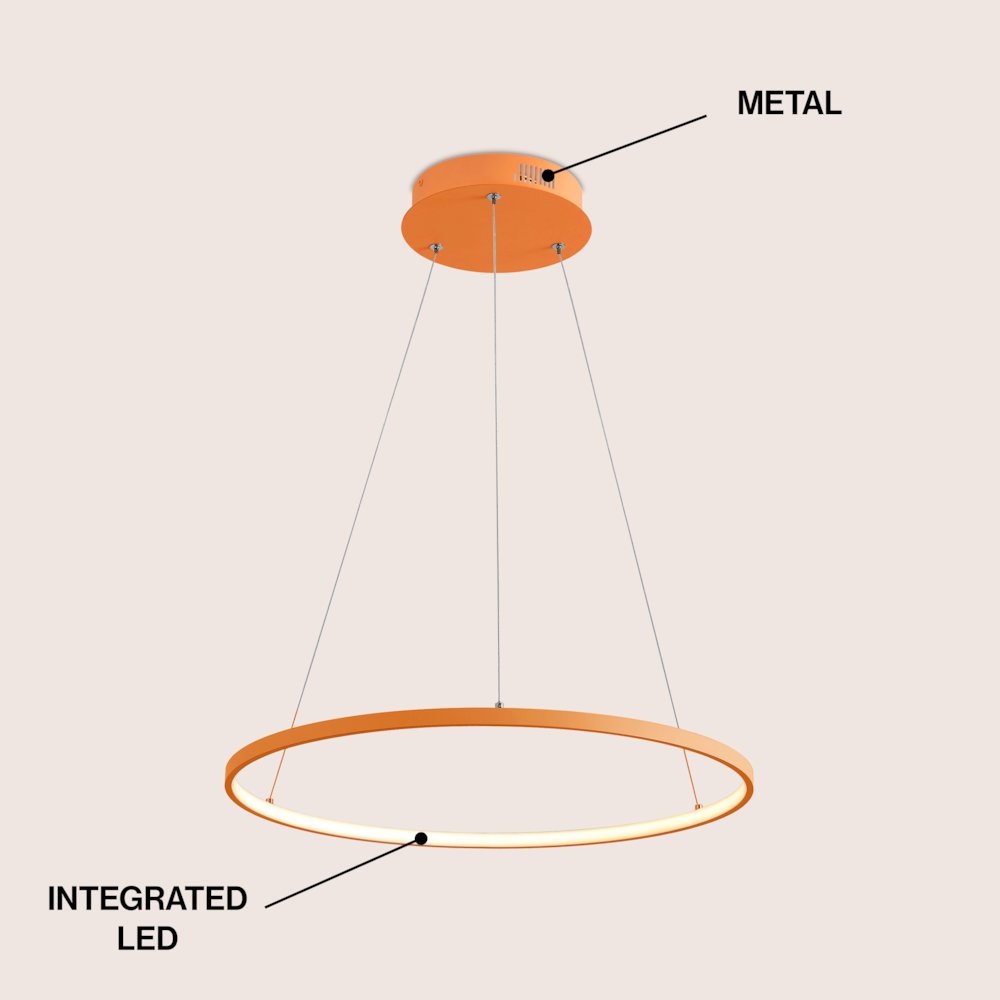 Brice 23.75" Modern Metal Round Dimmable Integrated LED Pendant, Orange