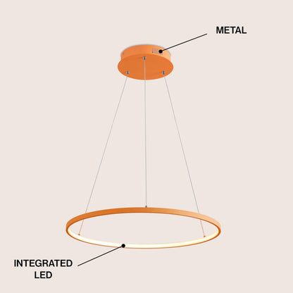 Brice 23.75" Modern Metal Round Dimmable Integrated LED Pendant, Orange