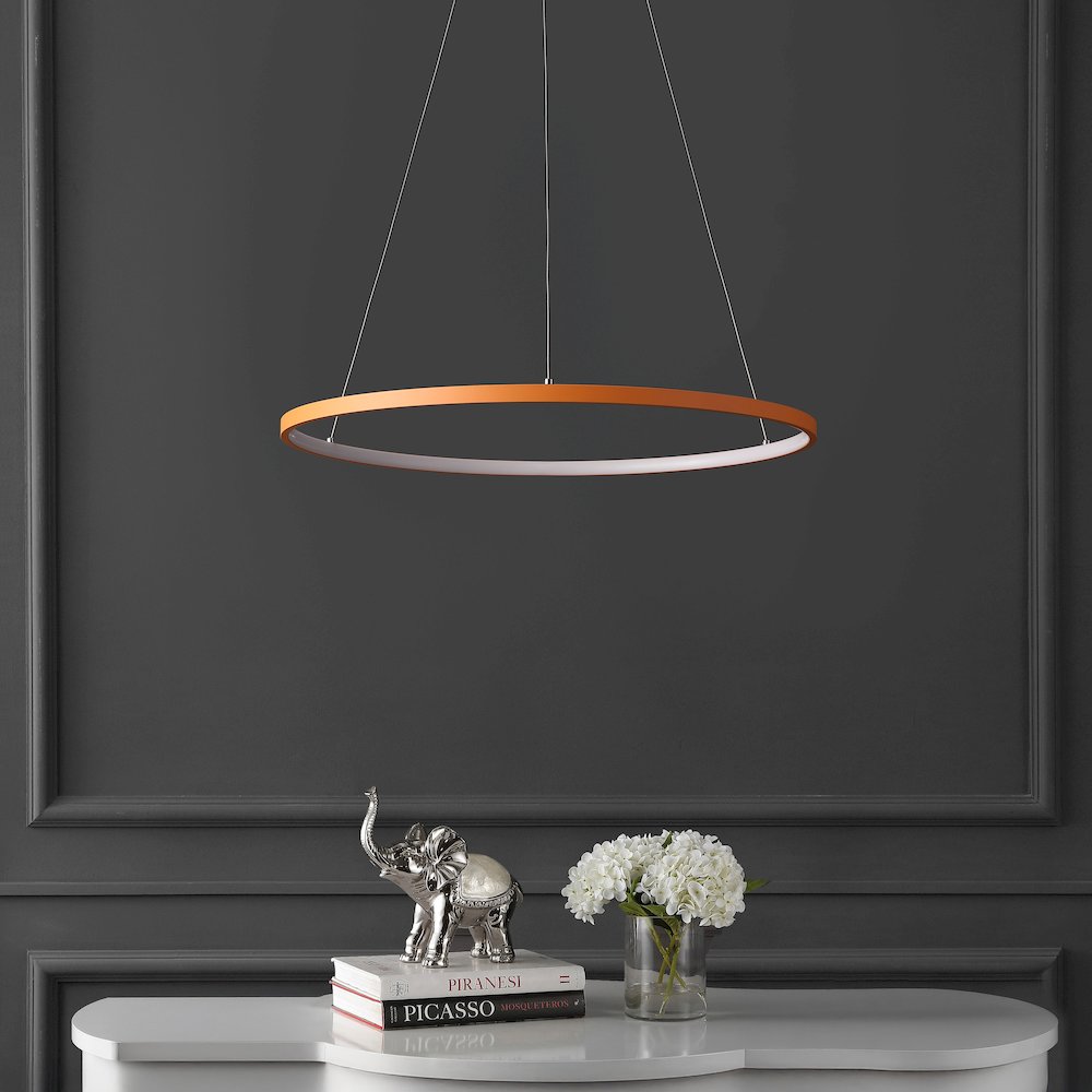 Brice 23.75" Modern Metal Round Dimmable Integrated LED Pendant, Orange