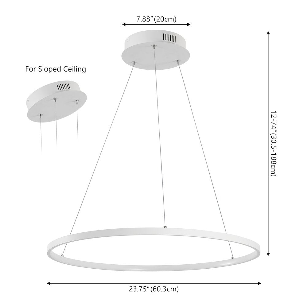 Brice 23.75" Modern Metal Round Dimmable Integrated LED Pendant, Matte White