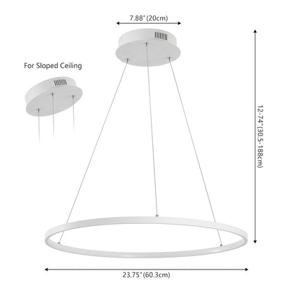 Brice 23.75" Modern Metal Round Dimmable Integrated LED Pendant, Matte White