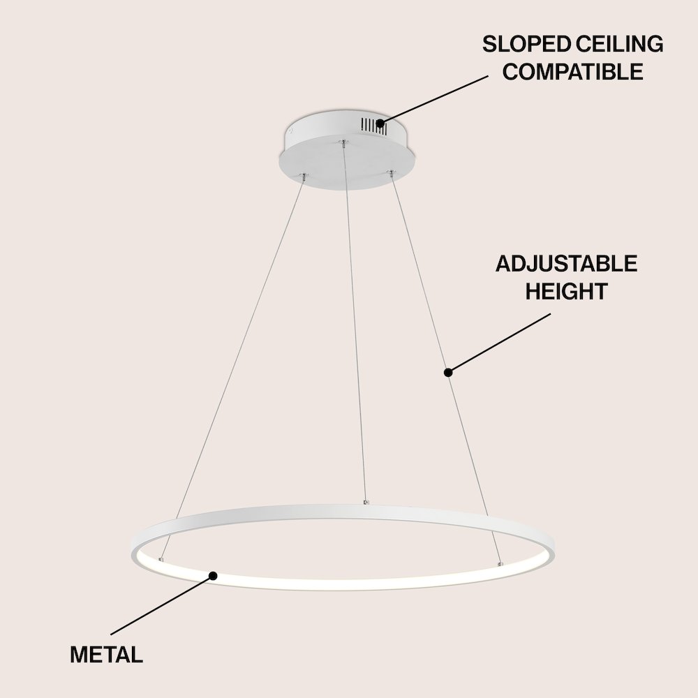 Brice 23.75" Modern Metal Round Dimmable Integrated LED Pendant, Matte White