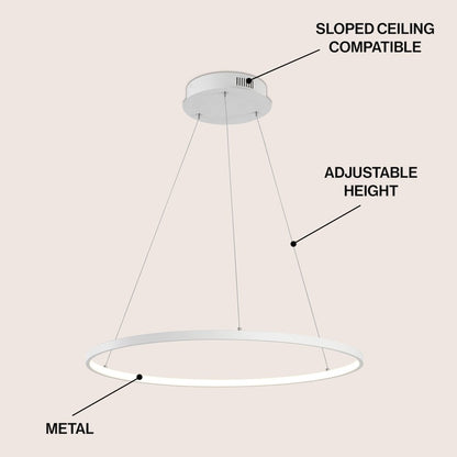 Brice 23.75" Modern Metal Round Dimmable Integrated LED Pendant, Matte White