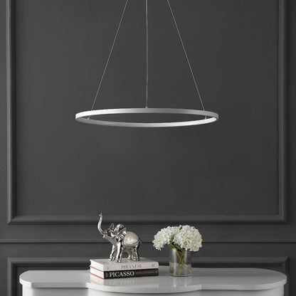 Brice 23.75" Modern Metal Round Dimmable Integrated LED Pendant, Matte White
