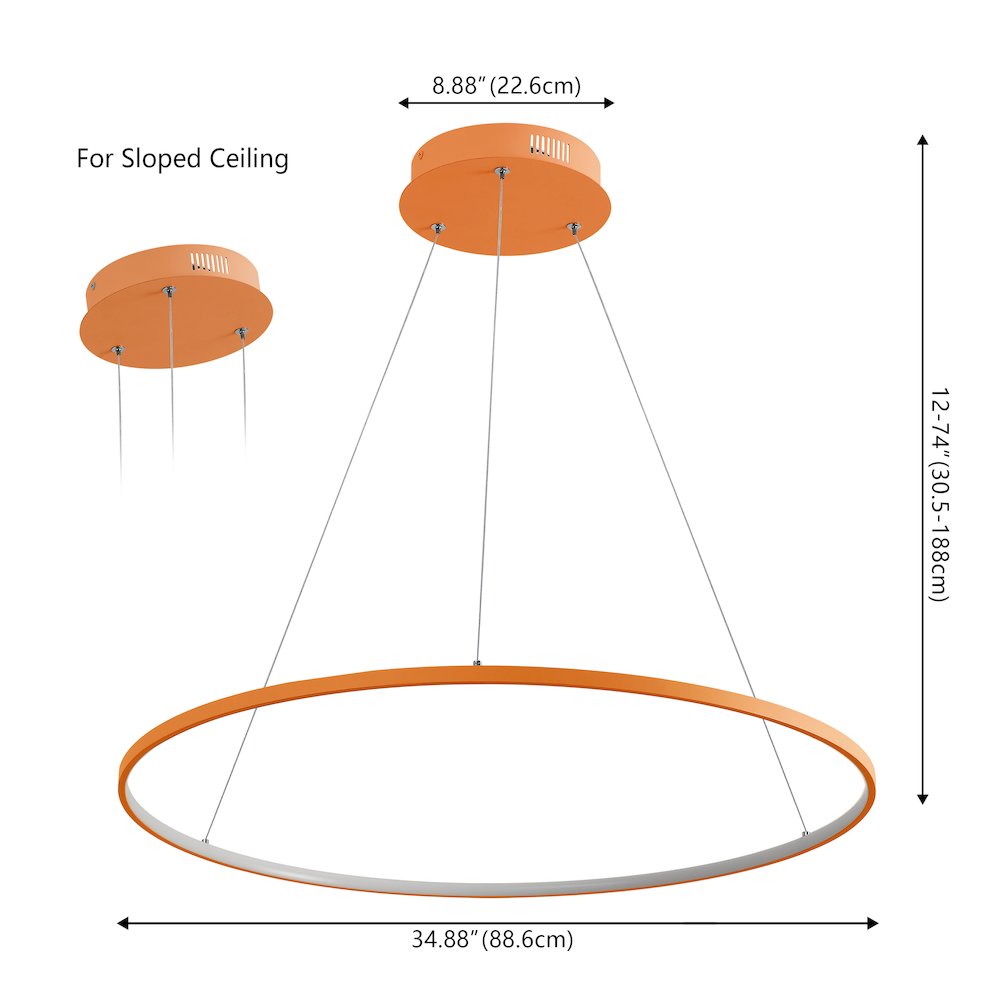 Brice 35" Modern Metal Round Dimmable Integrated LED Pendant, Orange