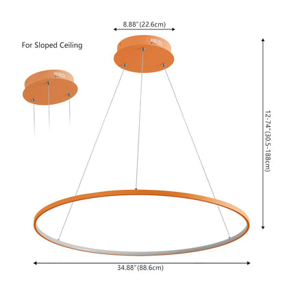 Brice 35" Modern Metal Round Dimmable Integrated LED Pendant, Orange