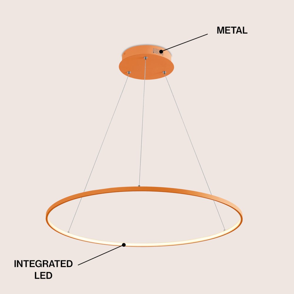 Brice 35" Modern Metal Round Dimmable Integrated LED Pendant, Orange