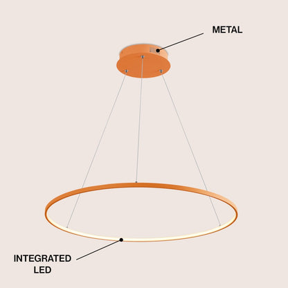Brice 35" Modern Metal Round Dimmable Integrated LED Pendant, Orange