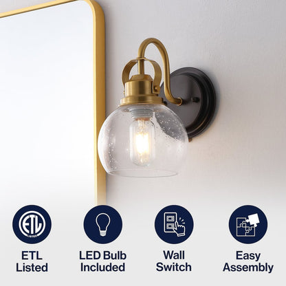 Shirley 1-Light Metal LED Vanity Light with Seeded Glass Globe Shade