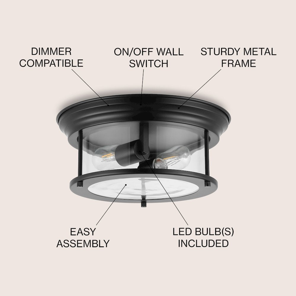 Lauren 2-Light Metal/Glass Led Flush Mount