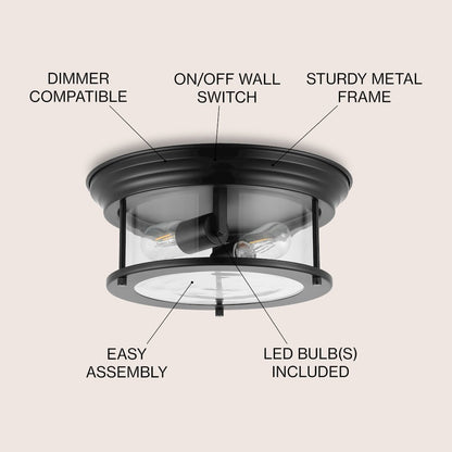 Lauren 2-Light Metal/Glass Led Flush Mount