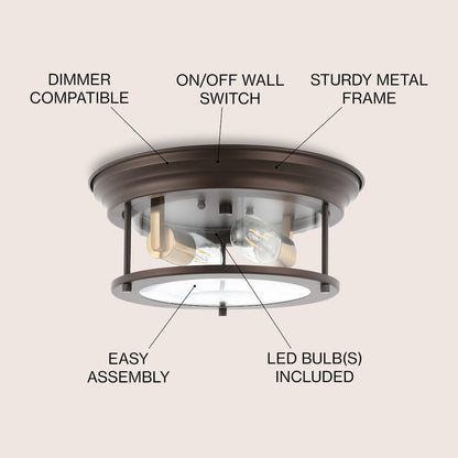 Lauren 2-Light Metal/Glass Led Flush Mount