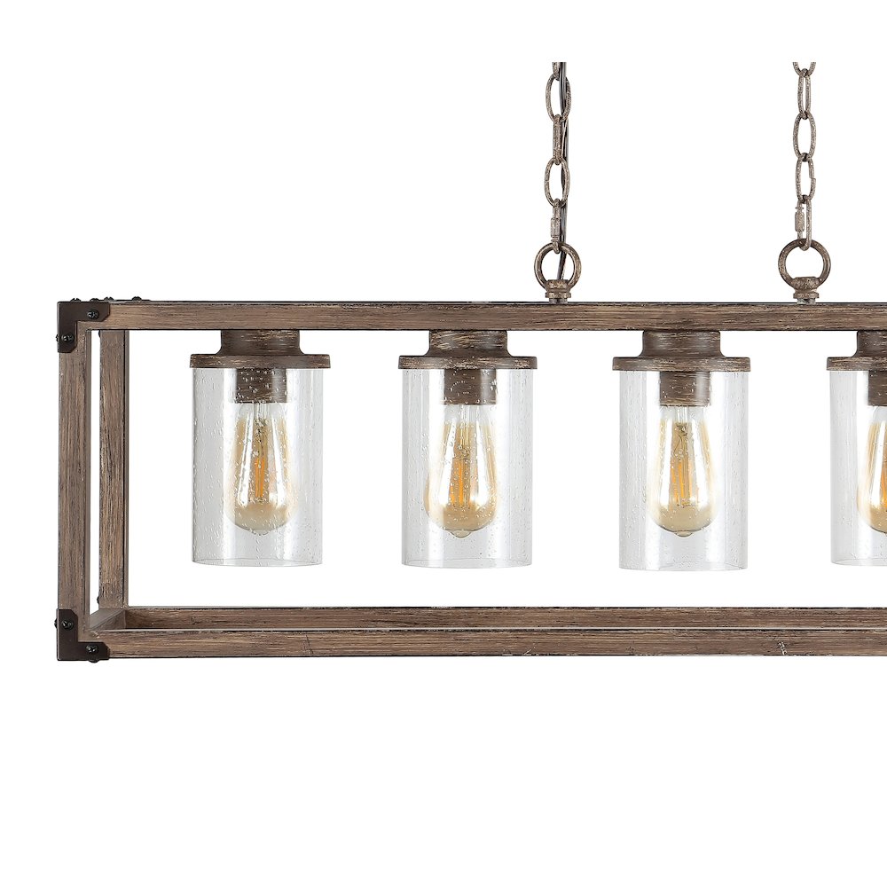 Zeniba Linear Adjustable Iron/Seeded Glass Rustic Farmhouse Led Pendant