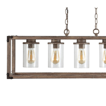 Zeniba Linear Adjustable Iron/Seeded Glass Rustic Farmhouse Led Pendant