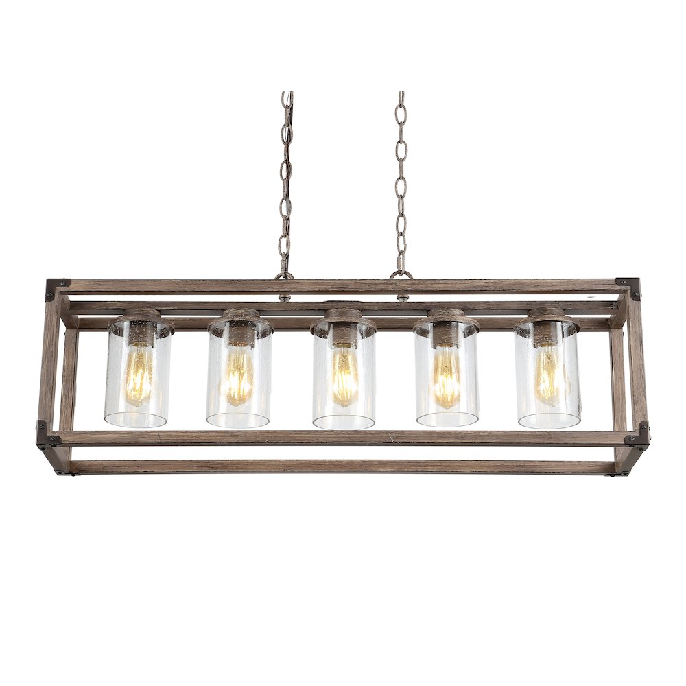 Zeniba Linear Adjustable Iron/Seeded Glass Rustic Farmhouse Led Pendant
