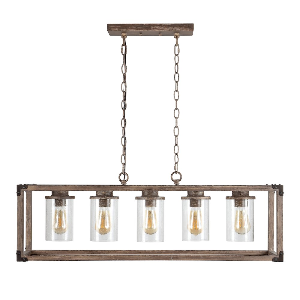 Zeniba Linear Adjustable Iron/Seeded Glass Rustic Farmhouse Led Pendant