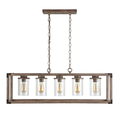 Zeniba Linear Adjustable Iron/Seeded Glass Rustic Farmhouse Led Pendant
