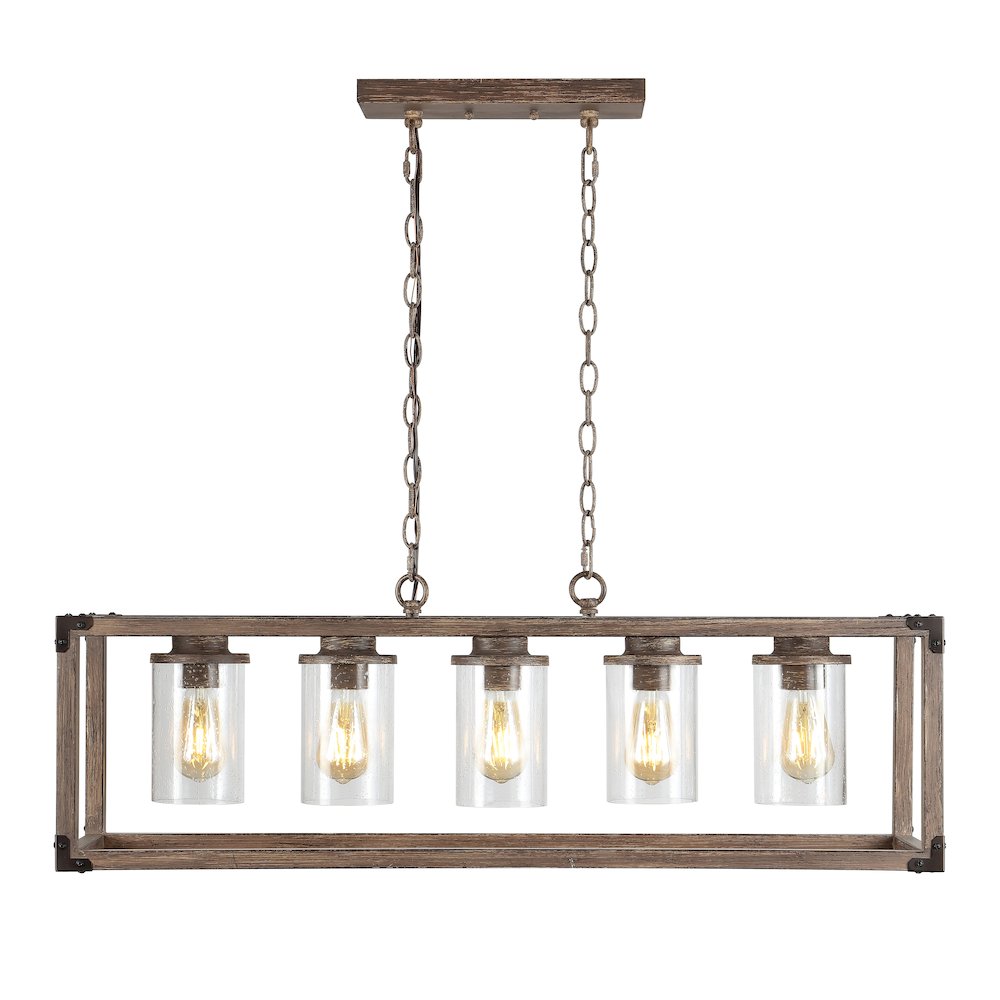 Zeniba Linear Adjustable Iron/Seeded Glass Rustic Farmhouse Led Pendant