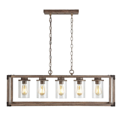 Zeniba Linear Adjustable Iron/Seeded Glass Rustic Farmhouse Led Pendant