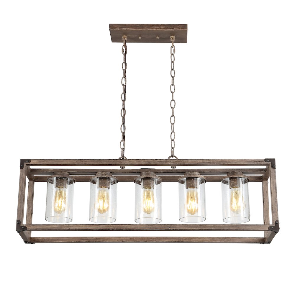 Zeniba Linear Adjustable Iron/Seeded Glass Rustic Farmhouse Led Pendant