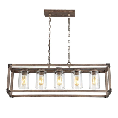 Zeniba Linear Adjustable Iron/Seeded Glass Rustic Farmhouse Led Pendant