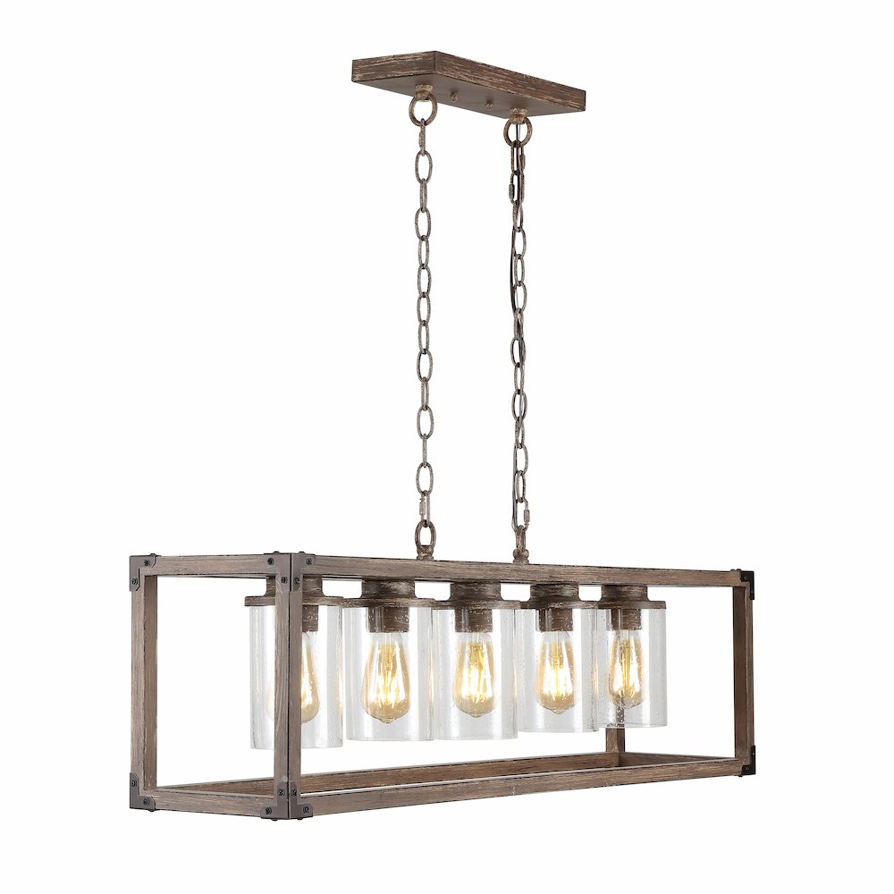 Zeniba Linear Adjustable Iron/Seeded Glass Rustic Farmhouse Led Pendant