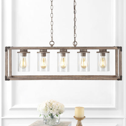 Zeniba Linear Adjustable Iron/Seeded Glass Rustic Farmhouse Led Pendant