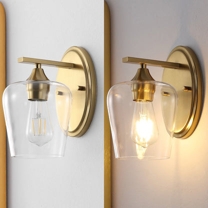 Jayne 6" 1-Light Iron/Glass Cottage Rustic LED Vanity Light, Brass Gold