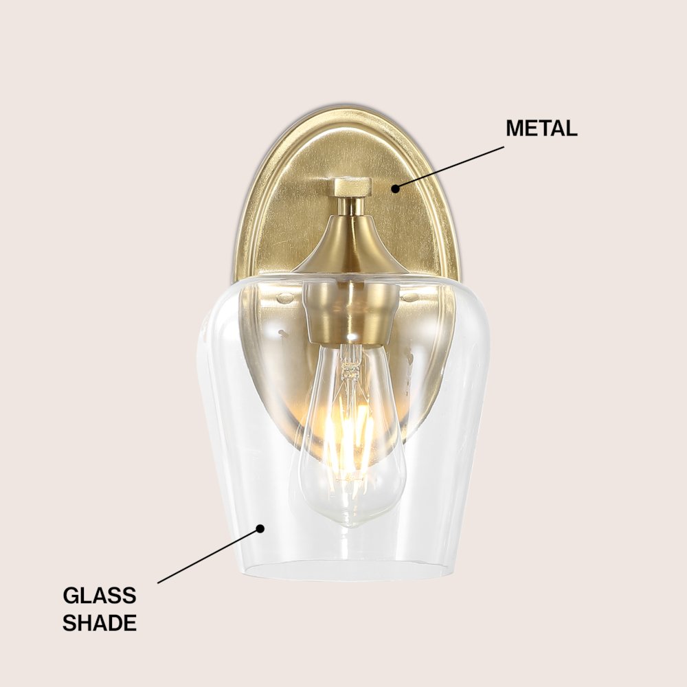 Jayne 6" 1-Light Iron/Glass Cottage Rustic LED Vanity Light, Brass Gold