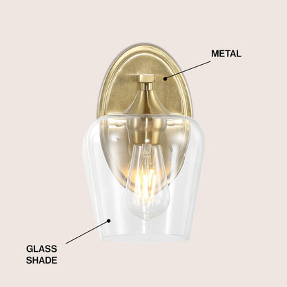 Jayne 6" 1-Light Iron/Glass Cottage Rustic LED Vanity Light, Brass Gold