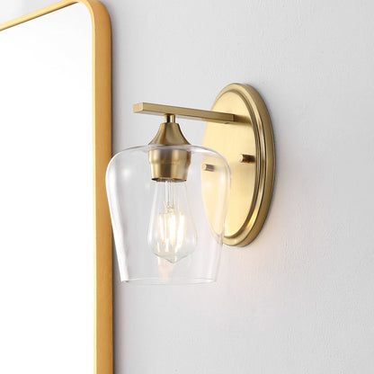 Jayne 6" 1-Light Iron/Glass Cottage Rustic LED Vanity Light, Brass Gold