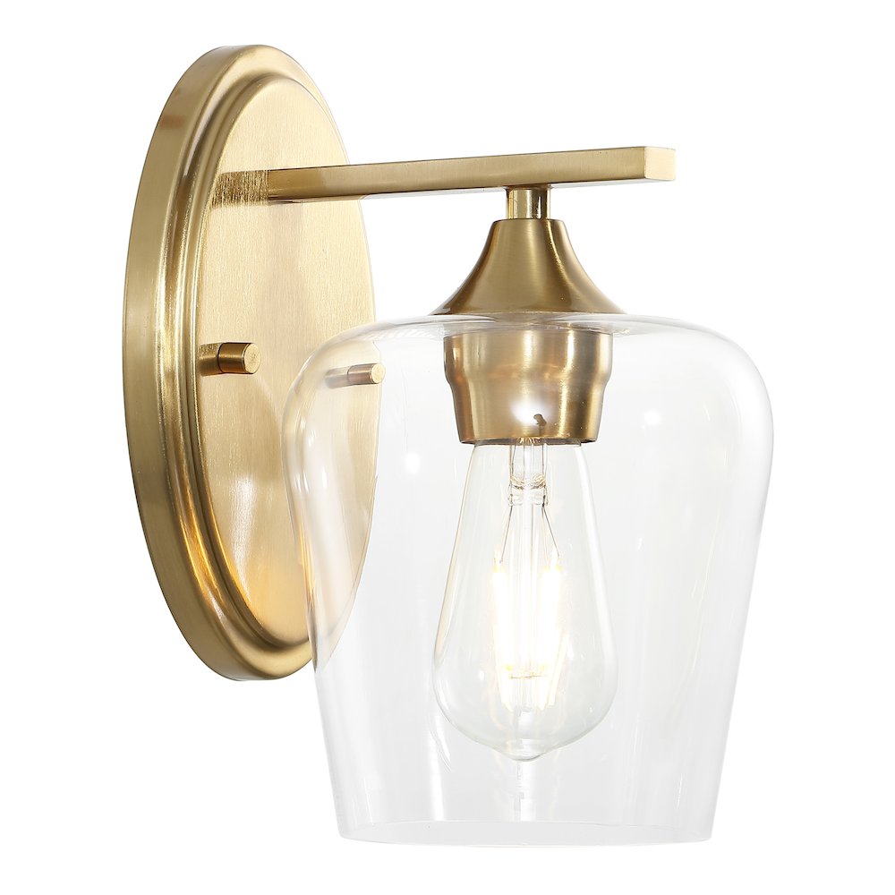 Jayne 6" 1-Light Iron/Glass Cottage Rustic LED Vanity Light, Brass Gold