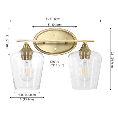 Jayne 15.75" 2-Light Iron/Glass Cottage Rustic LED Vanity Light, Brass Gold