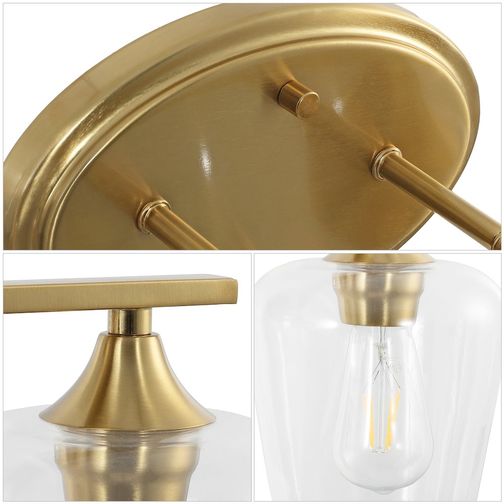 Jayne 23" 3-Light Iron/Glass Cottage Rustic LED Vanity Light, Brass Gold