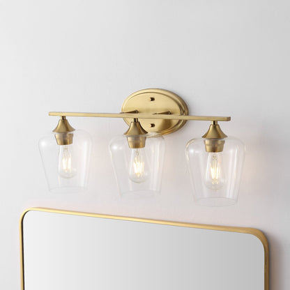 Jayne 23" 3-Light Iron/Glass Cottage Rustic LED Vanity Light, Brass Gold