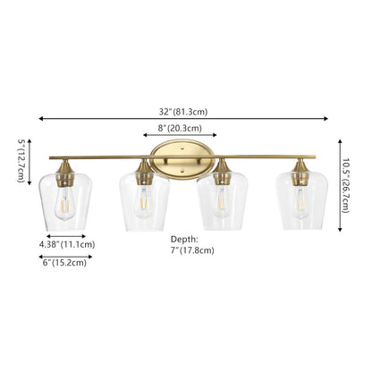 Jayne 32" 4-Light Iron/Glass Cottage Rustic LED Vanity Light, Brass Gold