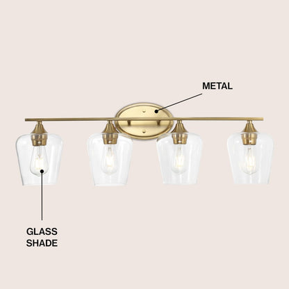 Jayne 32" 4-Light Iron/Glass Cottage Rustic LED Vanity Light, Brass Gold