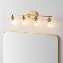 Jayne 32" 4-Light Iron/Glass Cottage Rustic LED Vanity Light, Brass Gold